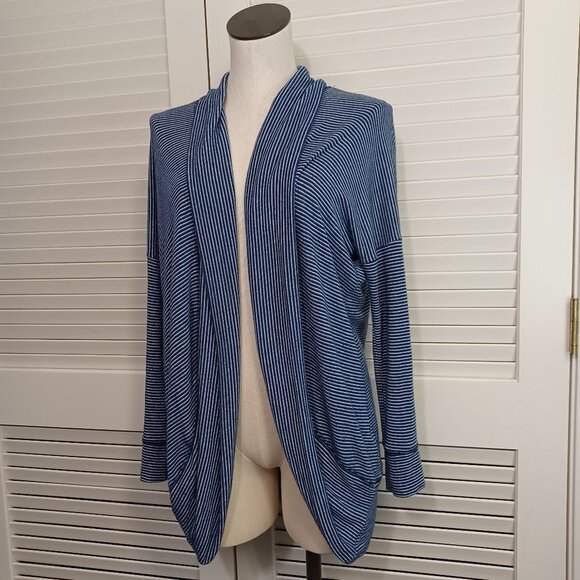 Sundry Cardigan Navy Striped Knit Open Front Cocoon Style Womens Small - Picture 5 of 12